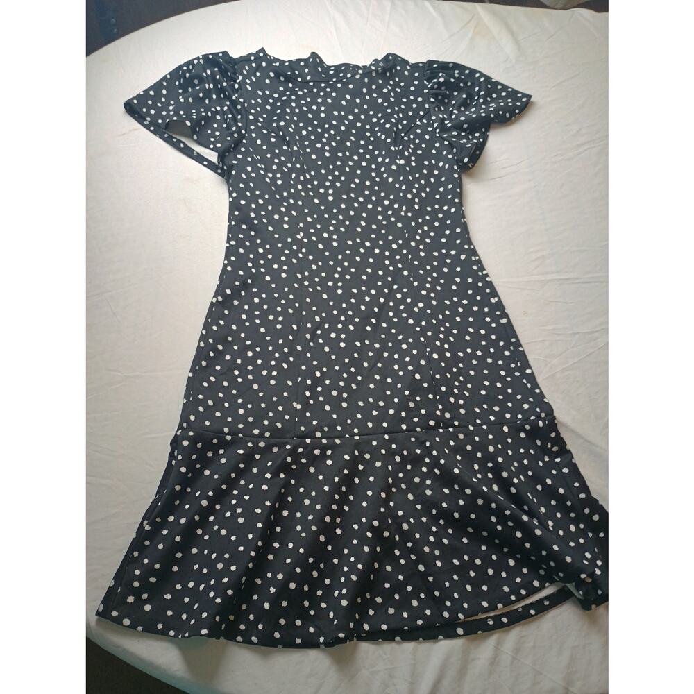 Brocade & Ivy Poka Dot Dress Knee length Black white‎ Good Back Zip Women 8